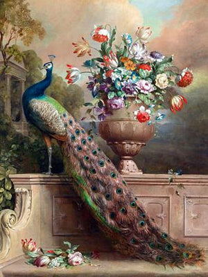 Peacock Terrace. Antique painting. Fine art print