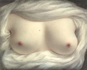 Beauty Revealed. Antique erotic painting of female breasts. Fine art print 