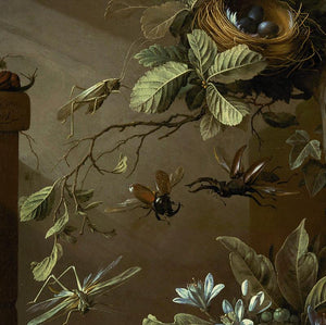 Dark Garden with Flying Insects. Antique Painting. Fine Art Print