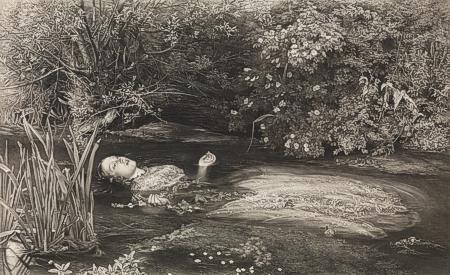 Ophelia. Shakespeare. Hamlet. Etching by Sir John Everett Millais. Fine art print