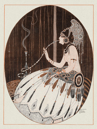 Vintage Female Smoker. Woman with Hookah. Fine Art Print