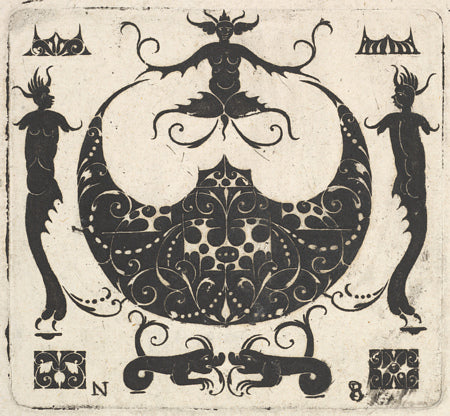 Fantastic Grotesque. Antique engraving. Demons, devils, satyrs. Fine art print