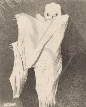 Gothic Death Mask antique ghost etching. Fine art print