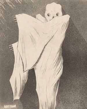 Death Mask. Antique etching of a ghostly spirit. Fine art print