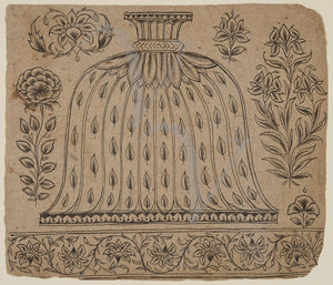 Indian antique artwork hookah design. Mughal. Rajasthan. Fine art print 