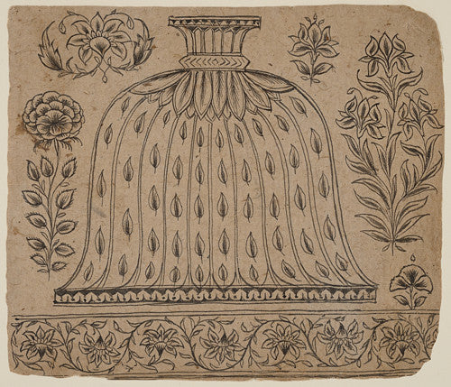 Indian antique artwork of a design for the base of a hookah. Fine art print 