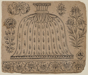 Indian antique artwork of a design for the base of a hookah. Fine art print 