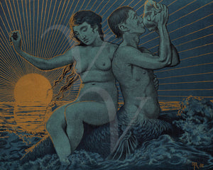 Triton and Nereide by Hans Thoma. Mythology. Sea Siren. Fine art print 