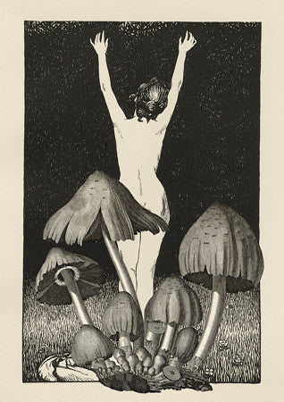 Morning Glory. Female nude with mushrooms collage
