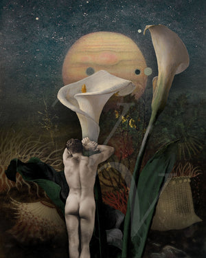 Stranger in a Strange Land. Male nude in a fantastical landscape. Original collage