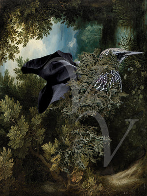 Deep in the Flying Garden. Surreal forest bird. Dream art. Fine art print