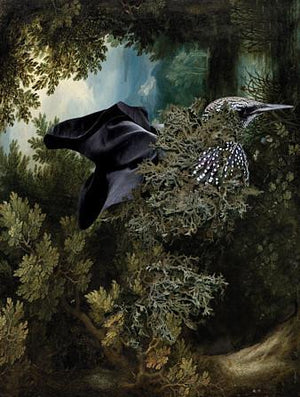 Deep in the Flying Garden. Surreal forest bird. Dream art. Fine art print