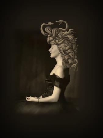 Medusa snake woman original collage. Fine art print
