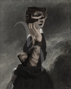 Wuthering Heights Gothic Surreal woman collage. Woman in a dark landscape. Fine art print 