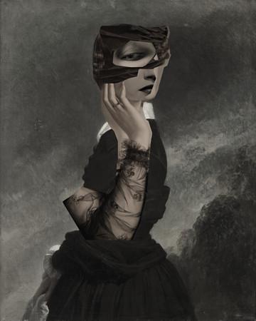 Wuthering Heights surreal female collage. Woman in a dark landscape. Fine art print 