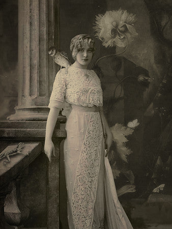 Witching Hour. Woman with Owl. Victorian nature collage. 