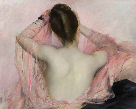 Woman with a Pink Veil. Exotic boudoir painting. Fine art print 