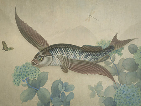 Sea Garden. Flying Fish. Original collage. Fine Art Print