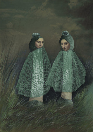 Mushroom People original collage. Morning Spirits. Fine art print