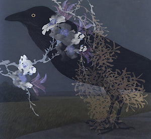 Veil of Darkness. Night raven collage. Fine art print 