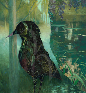 Reflections. Original forest lake bird collage. Fine Art Print 