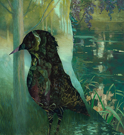 Reflections. Original forest lake bird collage. Fine Art Print 