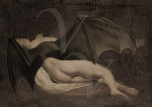 Bat Woman. Original collage. Fallen. Mythical Pagan female. Fine art print