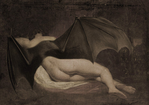 Bat Woman. Original collage. Fallen. Gothic nude vampire female. Fine art print
