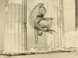Female dancing at the Parthenon. Antique photography. Fine art print