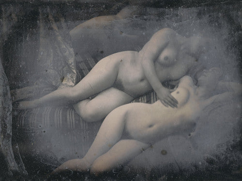 Two Women Embracing antique erotic photography. Fine art print