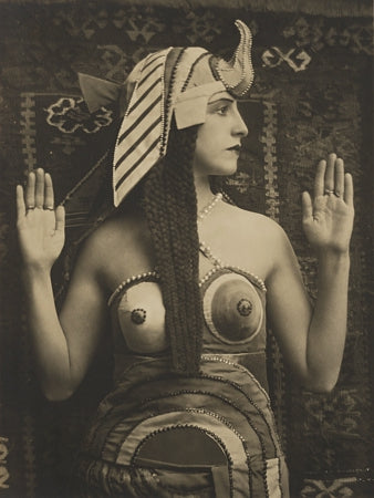 Portrait of dancer Lubov Tchernicheva, wearing a costume by Sonia Delaunay, in the Ballets Russes production of Cleopatra. Fine art print