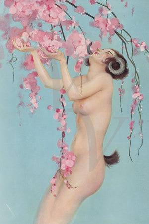 Faunesse. Vintage mythological nude female. Fine art print